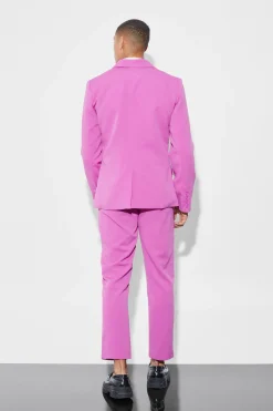 Slim Double Breasted Crinkle Suit | BoohooMAN UK