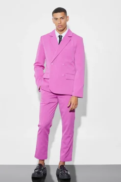 Slim Double Breasted Crinkle Suit | BoohooMAN UK