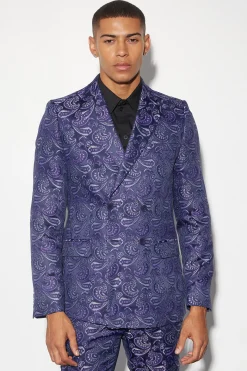 Slim Double Breasted Paisley Jacquard Blazer | BoohooMAN UK