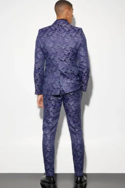 Slim Double Breasted Paisley Jacquard Blazer | BoohooMAN UK