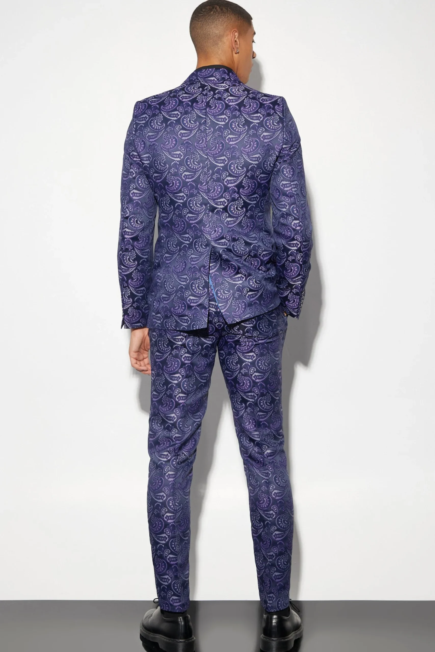 Slim Double Breasted Paisley Jacquard Blazer | BoohooMAN UK