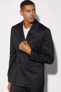 Slim Double Breasted Satin Suit Jacket | BoohooMAN UK