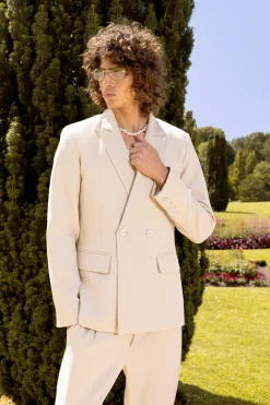 Slim Double Breasted Texture Suit Jacket | BoohooMAN UK