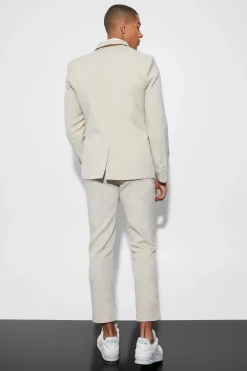 Slim Double Breasted Texture Suit Jacket | BoohooMAN UK