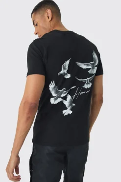 Slim Dove Back Print T-Shirt | BoohooMAN UK