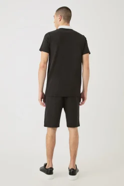 Slim Fit 1/4 Zip Polo And Short Set | BoohooMAN UK