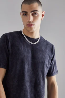 Slim Fit Acid Wash Crew Neck T-shirt | BoohooMAN UK