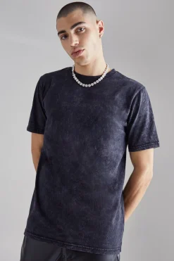 Slim Fit Acid Wash Crew Neck T-shirt | BoohooMAN UK