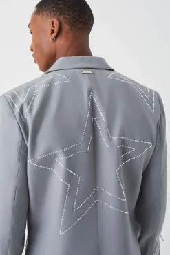 Slim Fit Blazer With Rhinestone Embellishment | BoohooMAN UK