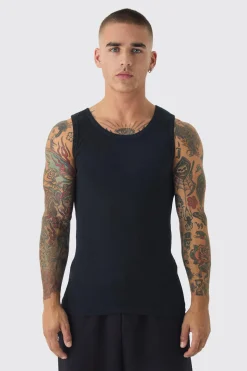 Slim Fit Branded Ribbed Vest | BoohooMAN UK