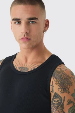 Slim Fit Branded Ribbed Vest | BoohooMAN UK