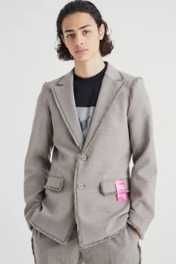 Slim Fit Check Blazer With Distressed Seams | BoohooMAN UK
