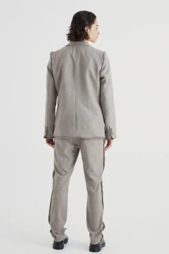 Slim Fit Check Blazer With Distressed Seams | BoohooMAN UK