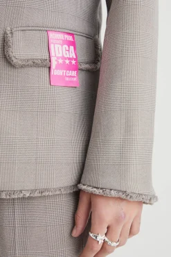Slim Fit Check Blazer With Distressed Seams | BoohooMAN UK