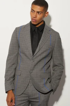 Slim Fit Check Contrast Stitch Suit Jacket | BoohooMAN UK