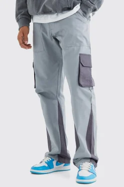 Slim Fit Colour Block Cargo Trouser With Woven Tab | BoohooMAN UK