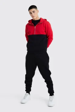 Slim Fit Colour Block Half Zip Tracksuit | BoohooMAN UK