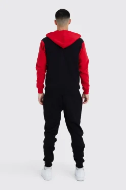Slim Fit Colour Block Half Zip Tracksuit | BoohooMAN UK