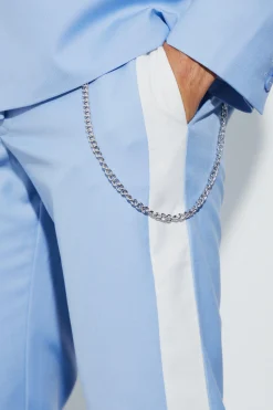 Slim Fit Colour Block Trouser With Chain | BoohooMAN UK
