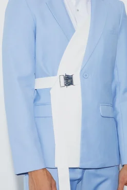 Slim Fit Colour Block Wrap Front Suit | BoohooMAN UK