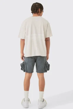 Slim Fit 3d Cargo Pocket Denim Shorts In Light Grey | BoohooMAN UK