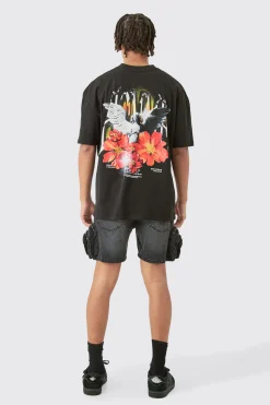 Slim Fit 3d Cargo Pocket Denim Shorts In Washed Black | BoohooMAN UK