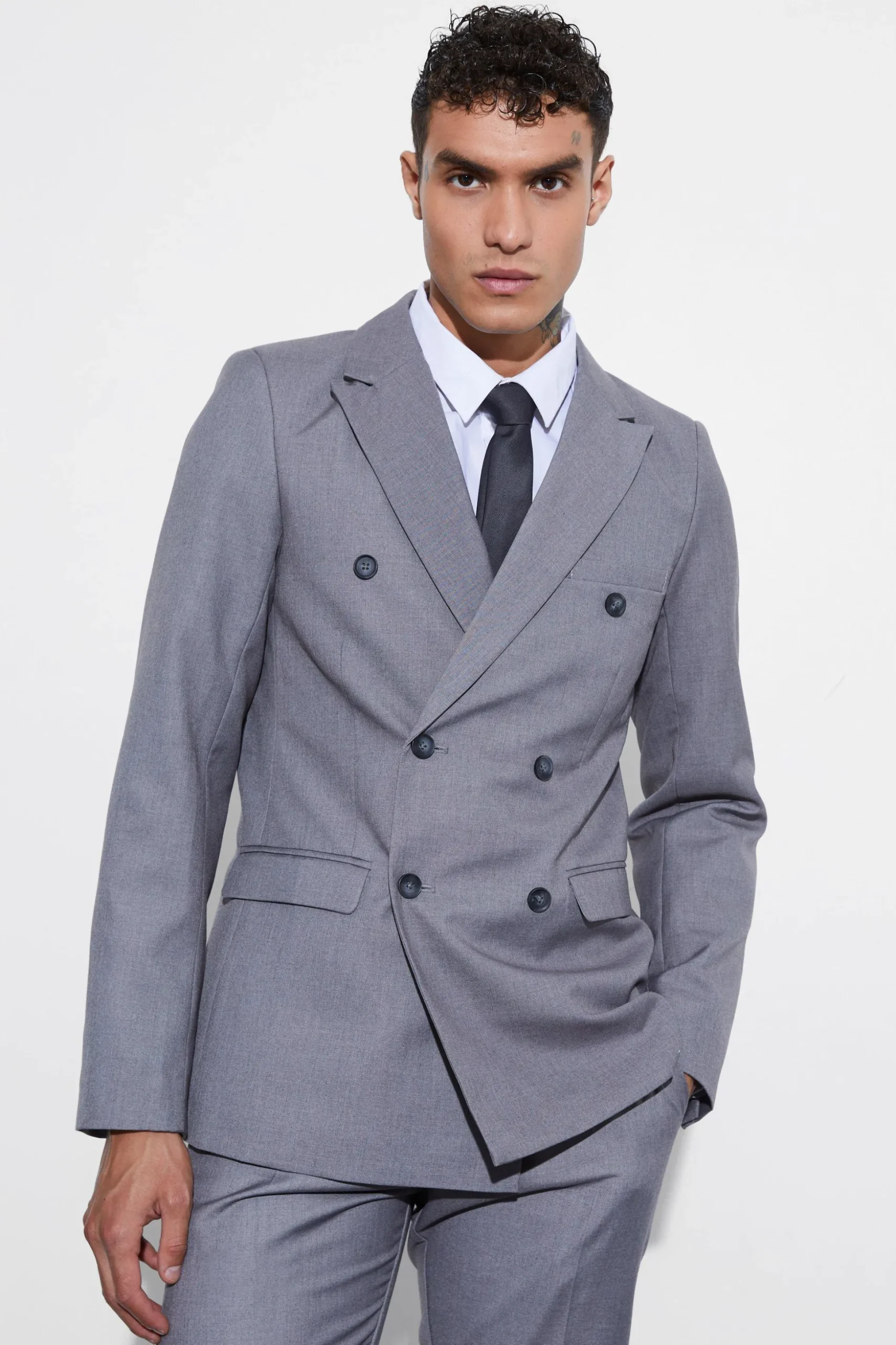Slim Fit Double Breasted Blazer | BoohooMAN UK