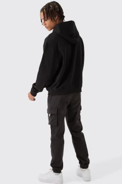Slim Fit Elasticated Waist Woven Tab Cuffed Cargo Trousers | BoohooMAN UK