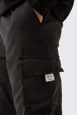 Slim Fit Elasticated Waist Woven Tab Cuffed Cargo Trousers | BoohooMAN UK