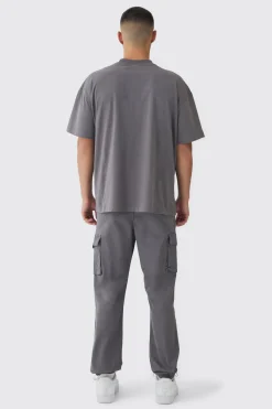 Slim Fit Elasticated Waist Woven Tab Cuffed Cargo Trousers | BoohooMAN UK