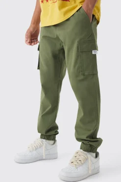 Slim Fit Elasticated Waist Woven Tab Cuffed Cargo Trousers | BoohooMAN UK