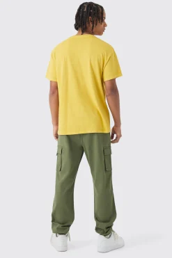 Slim Fit Elasticated Waist Woven Tab Cuffed Cargo Trousers | BoohooMAN UK