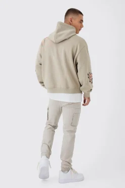 Slim Fit Elasticated Waist Woven Tab Cuffed Cargo Trousers | BoohooMAN UK