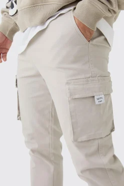 Slim Fit Elasticated Waist Woven Tab Cuffed Cargo Trousers | BoohooMAN UK