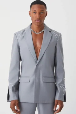 Slim Fit Embellished Suit | BoohooMAN UK
