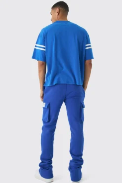 Slim Fit Extreme Stacked Woven Tab Cargo Jogger | BoohooMAN UK