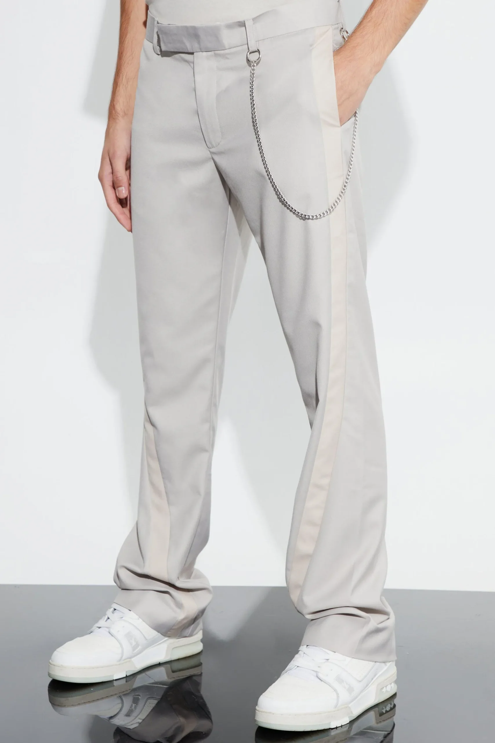 Slim Fit Flare Colour Block Panel Trouser | BoohooMAN UK