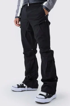 Slim Fit Flare Stacked Trousers With Ruched Detail | BoohooMAN UK