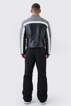 Slim Fit Flare Stacked Trousers With Ruched Detail | BoohooMAN UK