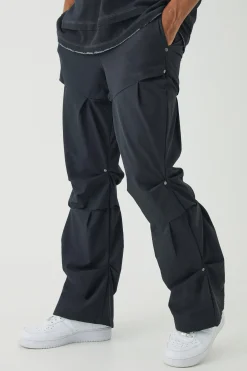 Slim Fit Flare Stacked Trousers With Ruched Detail | BoohooMAN UK