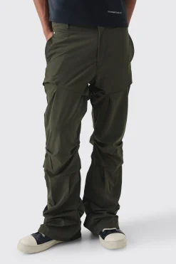 Slim Fit Flare Stacked Trousers With Ruched Detail | BoohooMAN UK