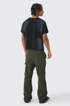 Slim Fit Flare Stacked Trousers With Ruched Detail | BoohooMAN UK