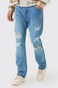 Slim Fit Flared Ripped Knee Jeans With Let Down Hem | BoohooMAN UK