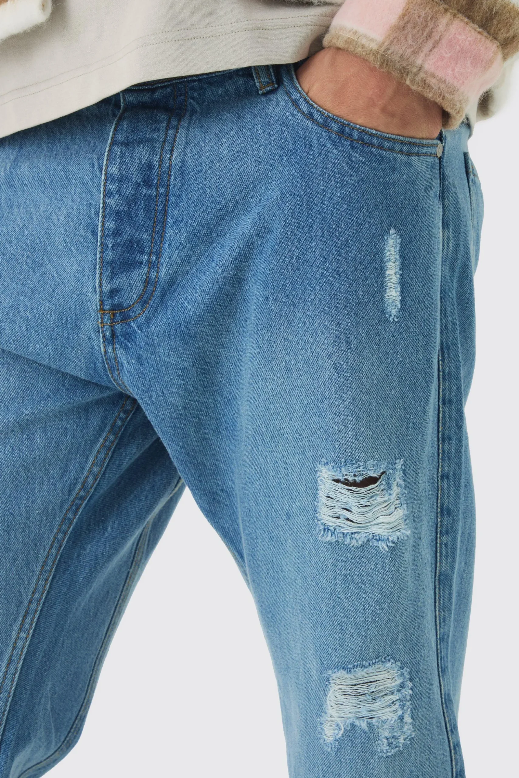 Slim Fit Flared Ripped Knee Jeans With Let Down Hem | BoohooMAN UK