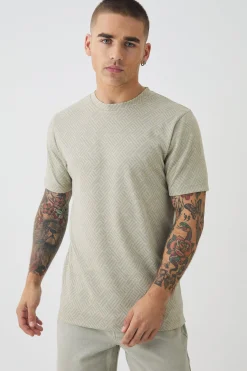 Slim Fit Geo Jacquard T-shirt | BoohooMAN UK