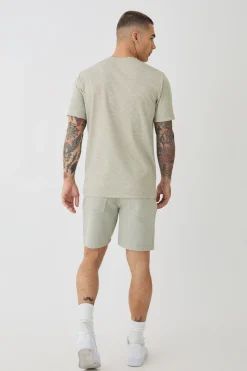 Slim Fit Geo Jacquard T-shirt | BoohooMAN UK