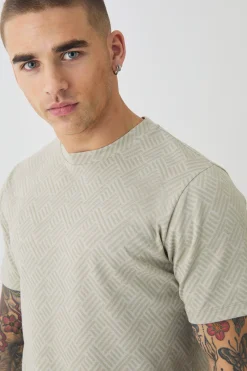Slim Fit Geo Jacquard T-shirt | BoohooMAN UK