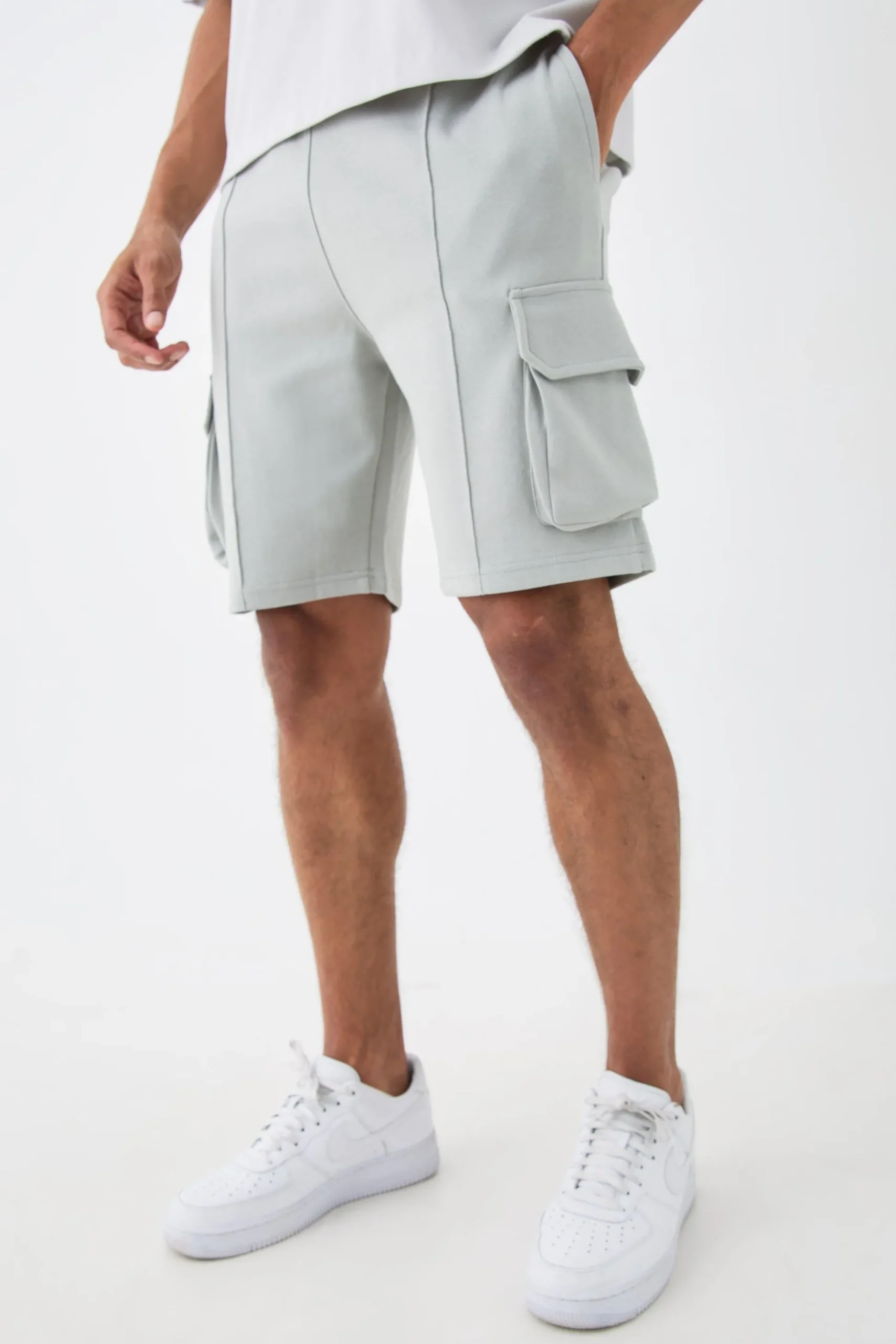 Slim Fit Interlock Pintuck Detail Cargo Shorts | BoohooMAN UK