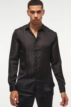 Slim Fit Long Sleeve Mesh Shirt | BoohooMAN UK