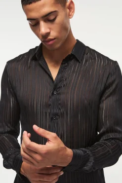 Slim Fit Long Sleeve Mesh Shirt | BoohooMAN UK